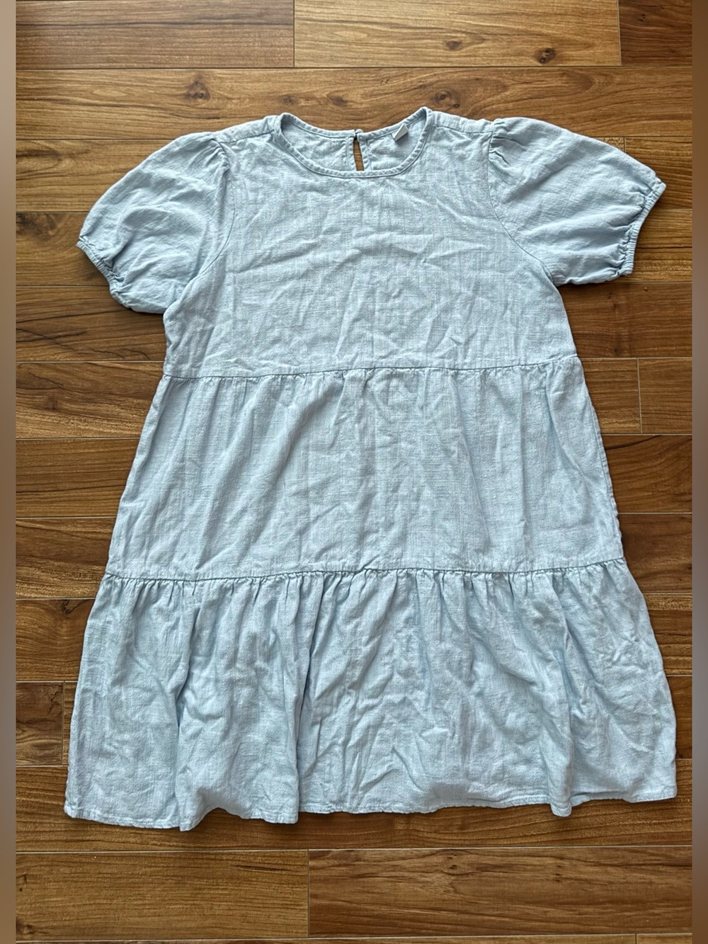 Twik Simons Light Blue Tiered Linen Blend Shift Dress Size XS